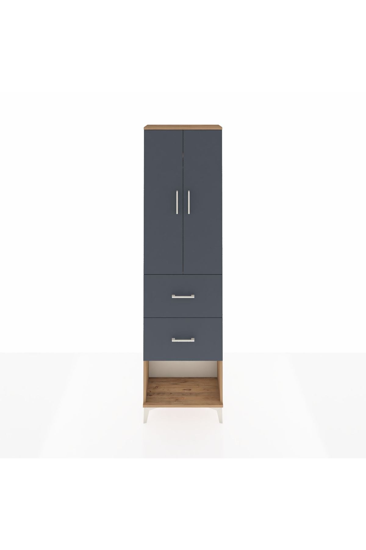 Arges Dolap 2 Raflı 2 Çekmeceli Tek Askılı 60x30x221 Çam-Antrasit