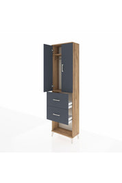 Arges Dolap 2 Raflı 2 Çekmeceli Tek Askılı 60x30x221 Çam-Antrasit