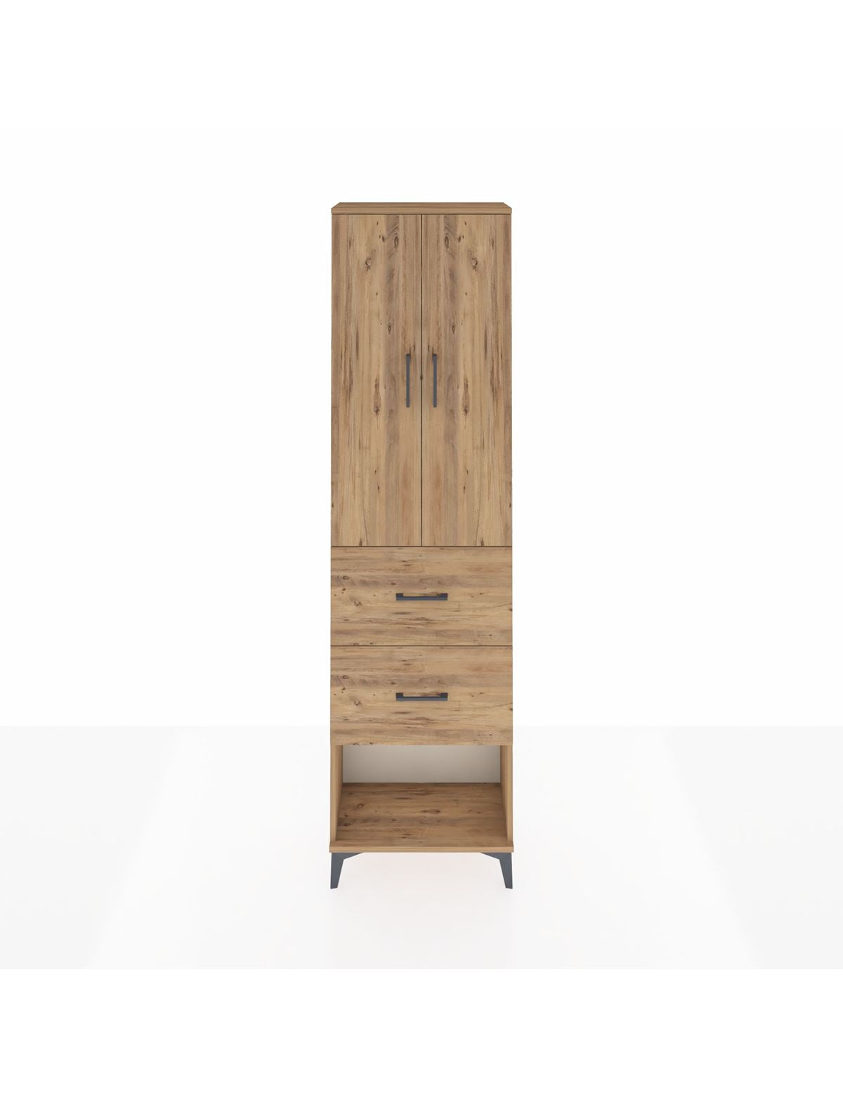 Arges Dolap 2 Raflı 2 Çekmeceli Tek Askılı 60x30x221 Çam-Çam