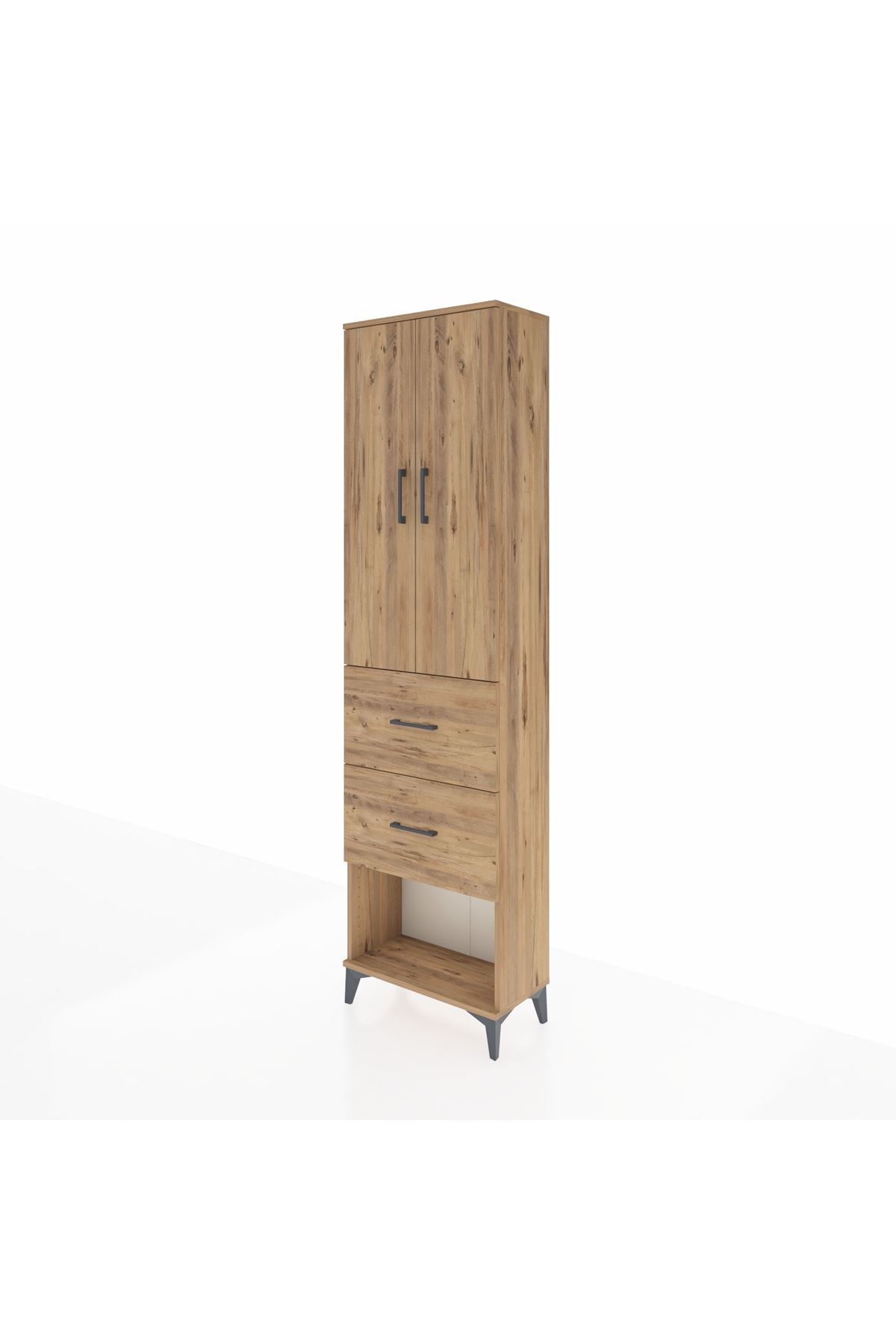 Arges Dolap 2 Raflı 2 Çekmeceli Tek Askılı 60x30x221 Çam-Çam