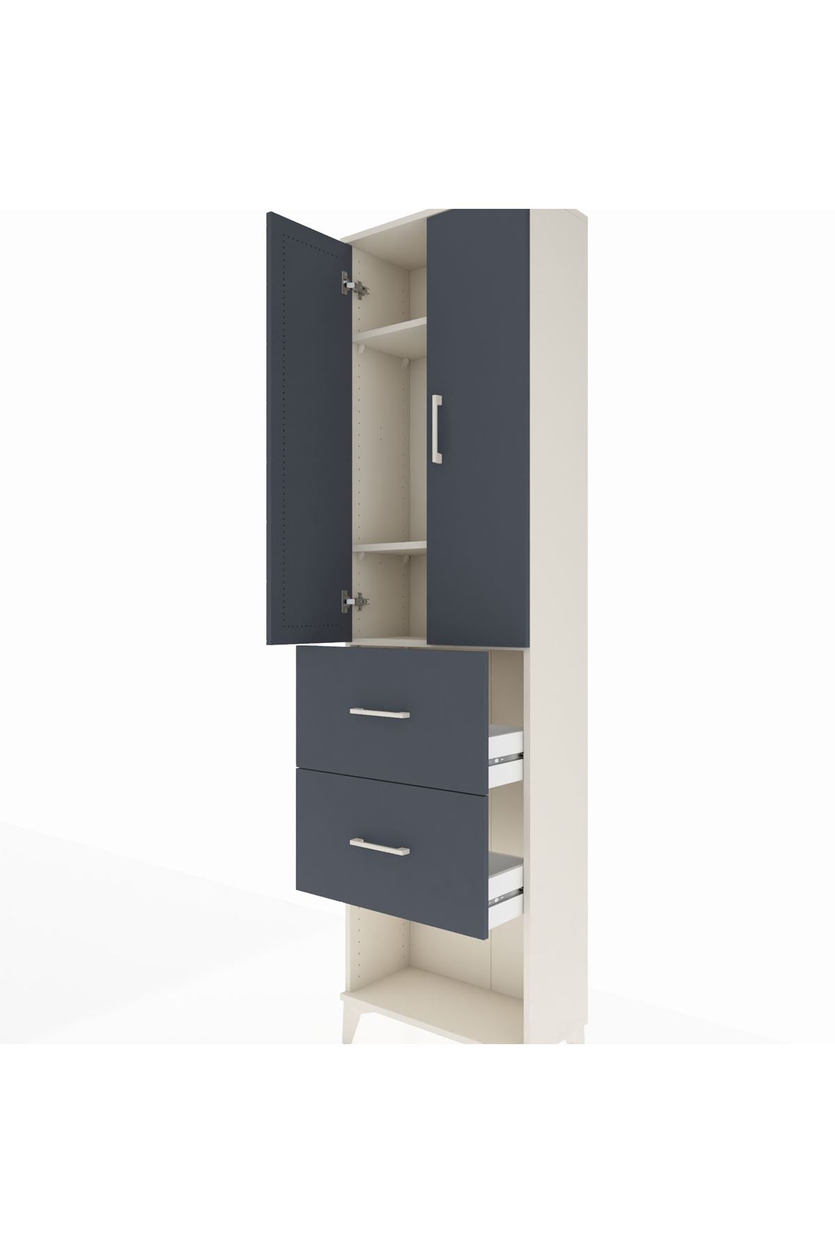 Arges Dolap 3 Raflı 2 Çekmeceli 2 Kapaklı 60x30x221 Aytaşı-Antrasit