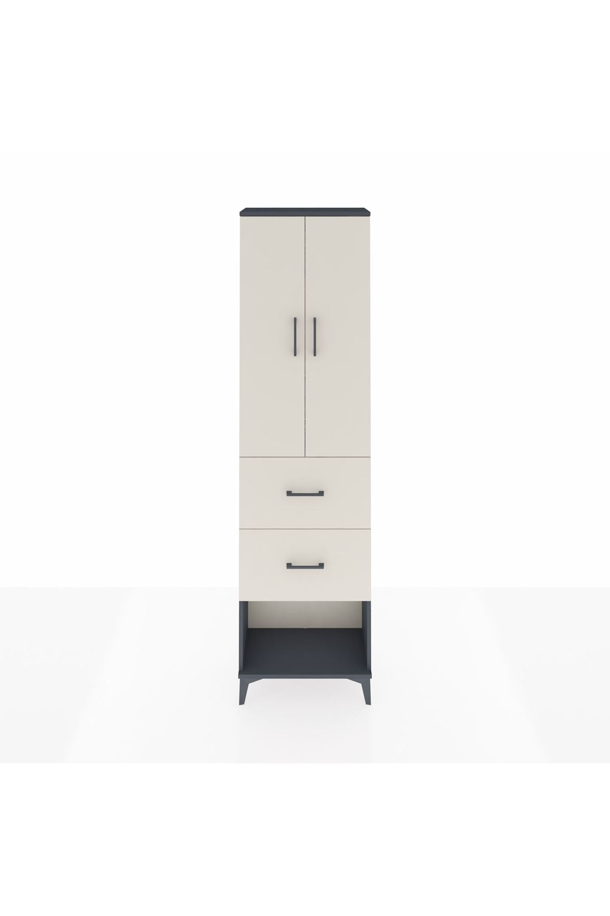 Arges Dolap 3 Raflı 2 Çekmeceli 2 Kapaklı 60x30x221 Antrasit-Aytaşı