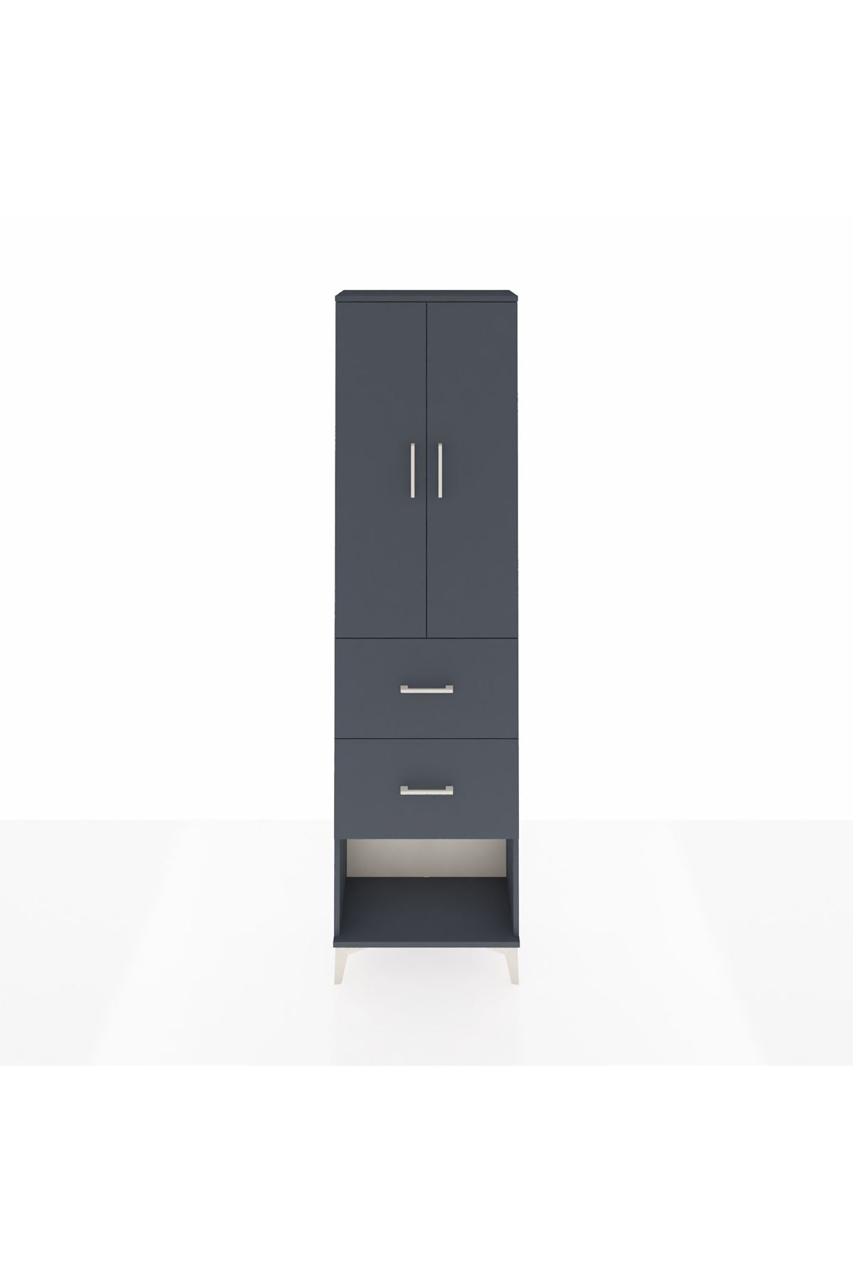 Arges Dolap 3 Raflı 2 Çekmeceli 2 Kapaklı 60x30x221 Antrasit-Antrasit