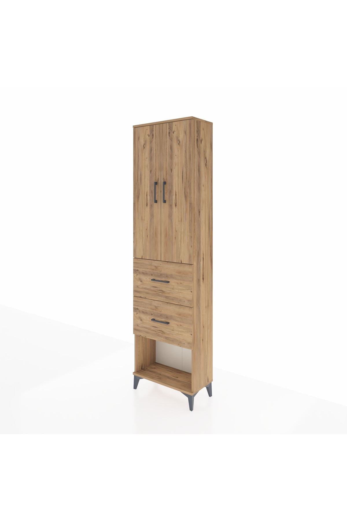 Arges Dolap 3 Raflı 2 Çekmeceli 2 Kapaklı 60x30x221 Çam-Çam