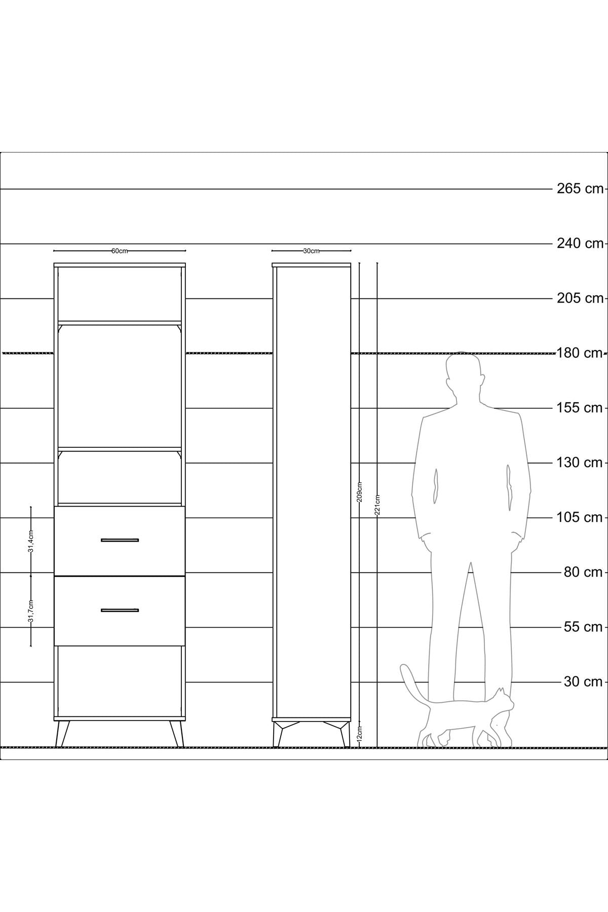 Arges Dolap 3 Raflı 2 Çekmeceli 60x30x221 Antrasit-Aytaşı