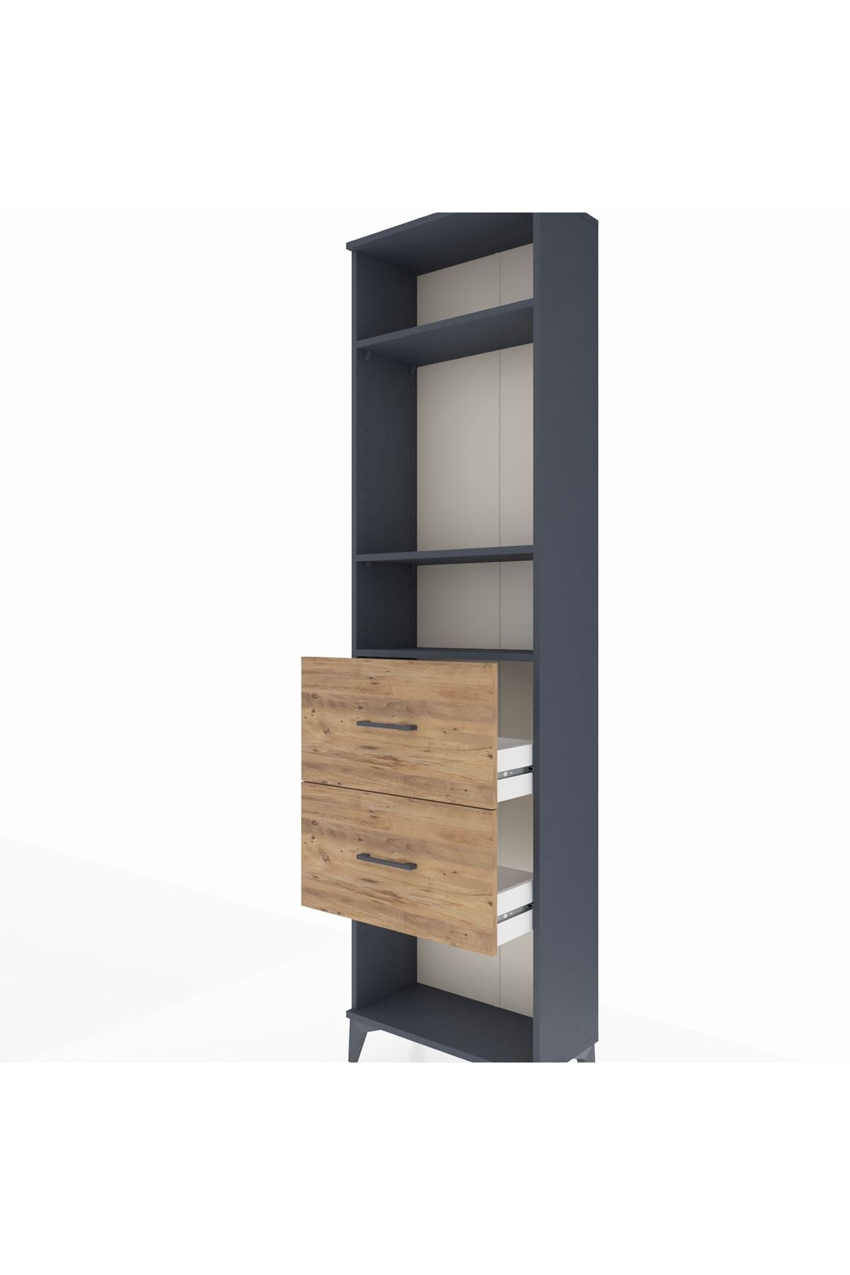 Arges Dolap 3 Raflı 2 Çekmeceli 60x30x221 Antrasit-Çam