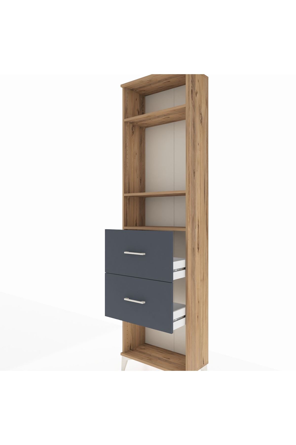 Arges Dolap 3 Raflı 2 Çekmeceli 60x30x221 Çam-Antrasit