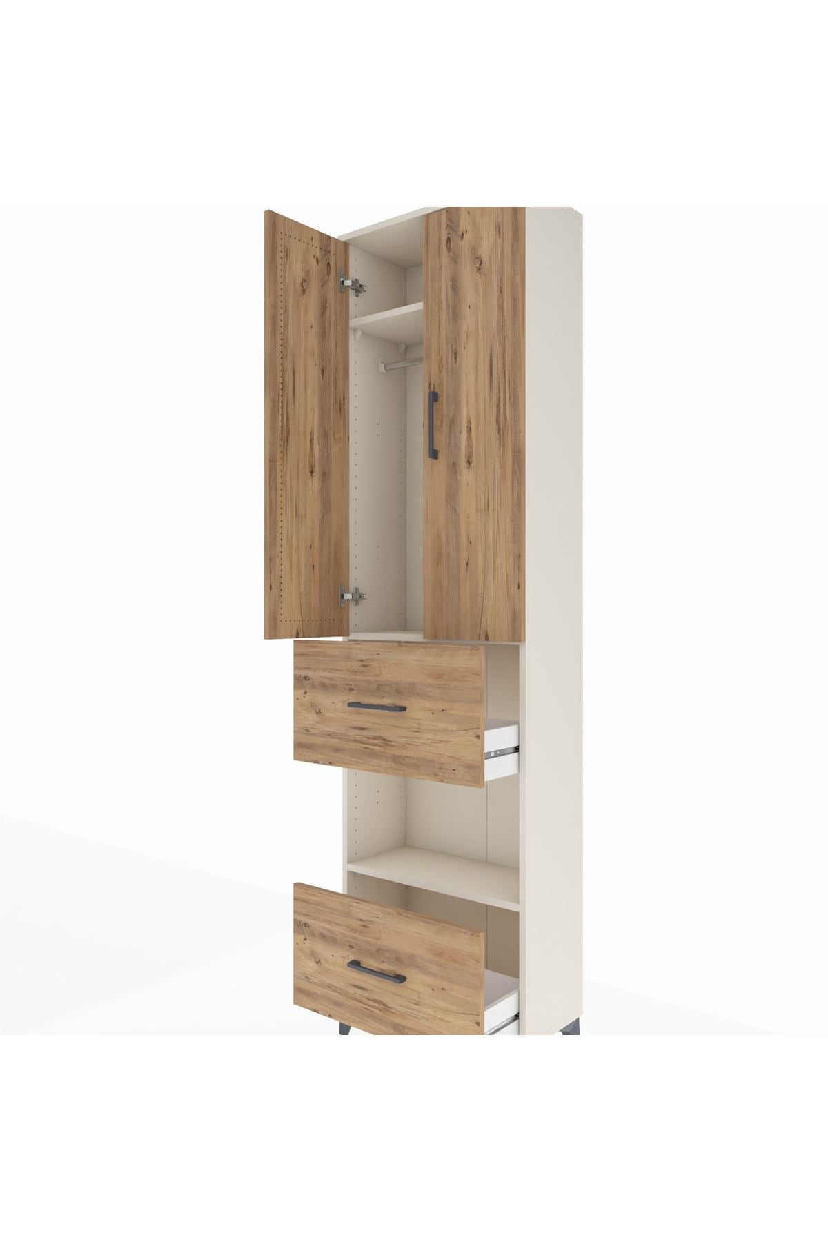 Arges Dolap 3 Raflı 2 Çekmeceli Tek Askılı 60x30x221 Aytaşı-Çam