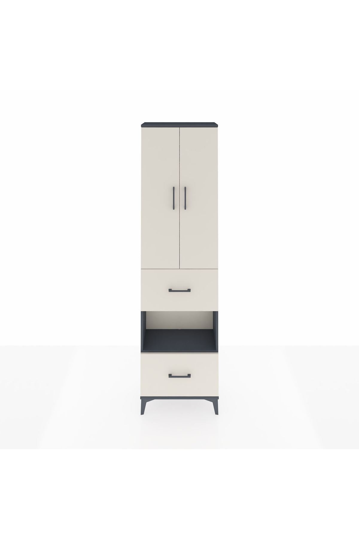 Arges Dolap 3 Raflı 2 Çekmeceli Tek Askılı 60x30x221 Antrasit-Aytaşı