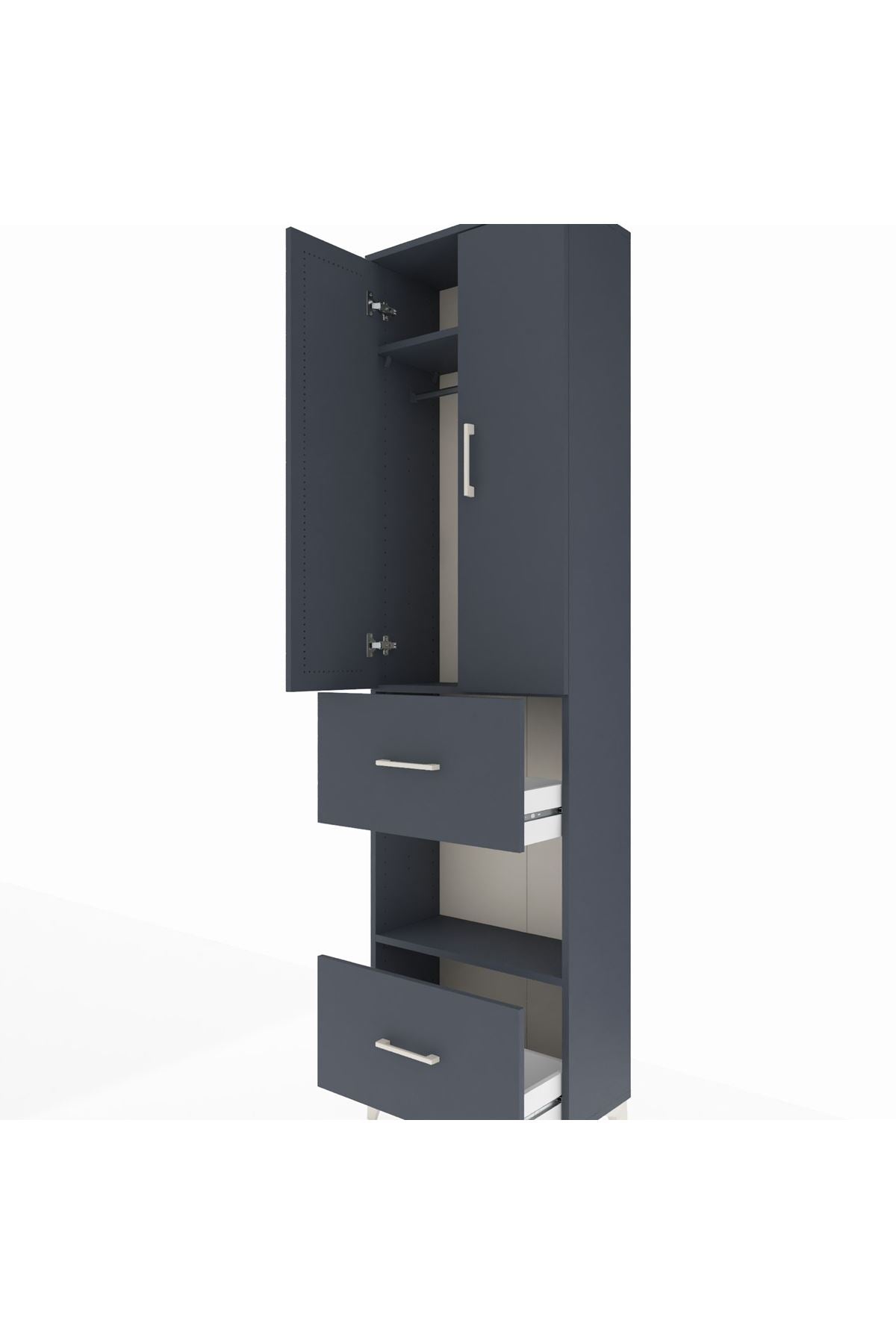 Arges Dolap 3 Raflı 2 Çekmeceli Tek Askılı 60x30x221 Antrasit-Antrasit