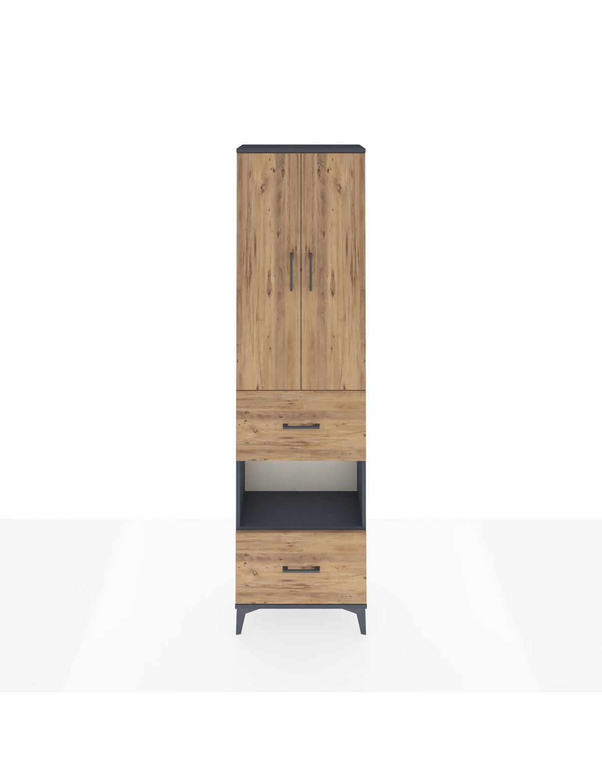 Arges Dolap 3 Raflı 2 Çekmeceli Tek Askılı 60x30x221 Antrasit-Çam