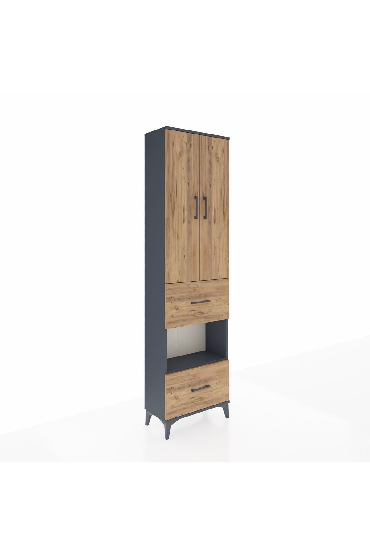 Arges Dolap 3 Raflı 2 Çekmeceli Tek Askılı 60x30x221 Antrasit-Çam