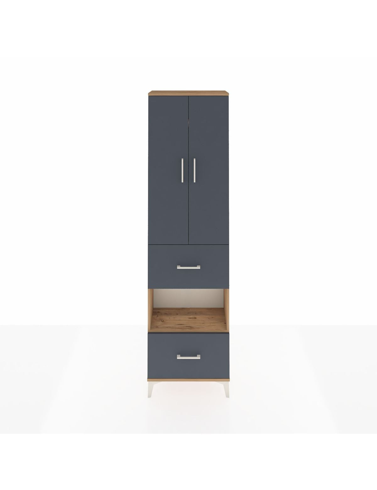 Arges Dolap 3 Raflı 2 Çekmeceli Tek Askılı 60x30x221 Çam-Antrasit