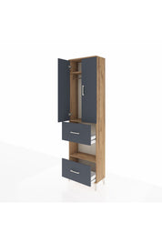 Arges Dolap 3 Raflı 2 Çekmeceli Tek Askılı 60x30x221 Çam-Antrasit