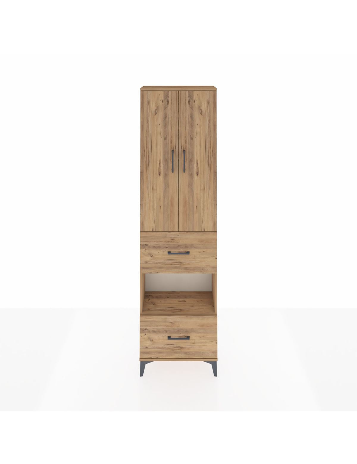 Arges Dolap 3 Raflı 2 Çekmeceli Tek Askılı 60x30x221 Çam-Çam