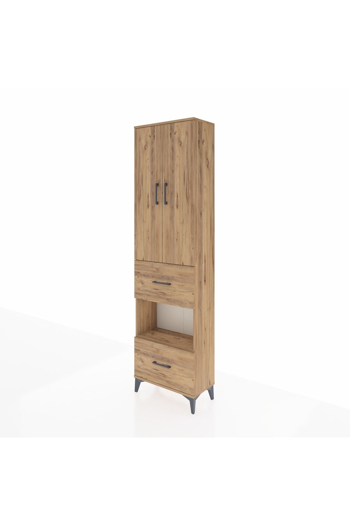 Arges Dolap 3 Raflı 2 Çekmeceli Tek Askılı 60x30x221 Çam-Çam