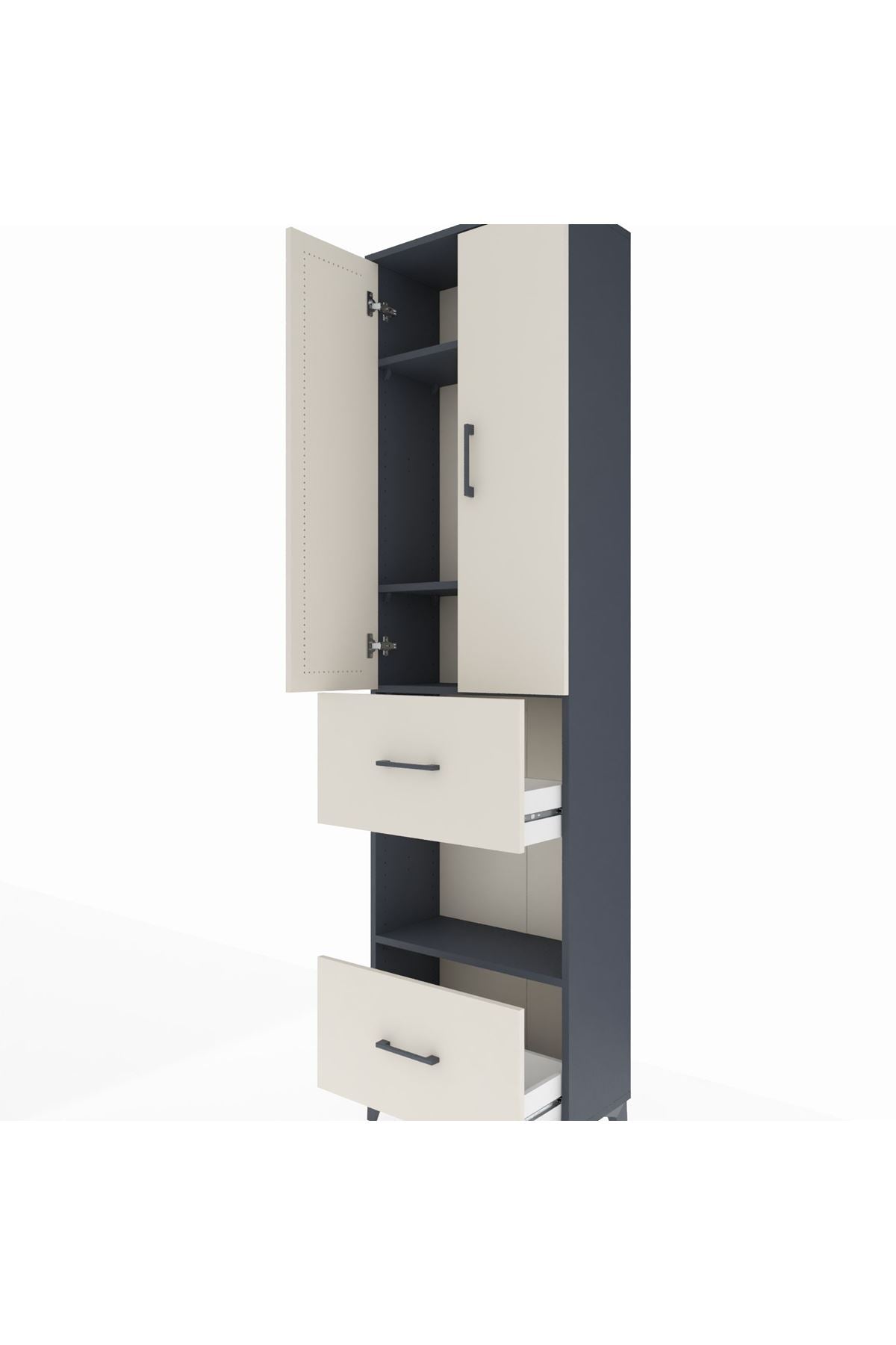 Arges Dolap 4 Raflı 2 Çekmeceli 2 Kapaklı 60x30x221 Antrasit-Aytaşı