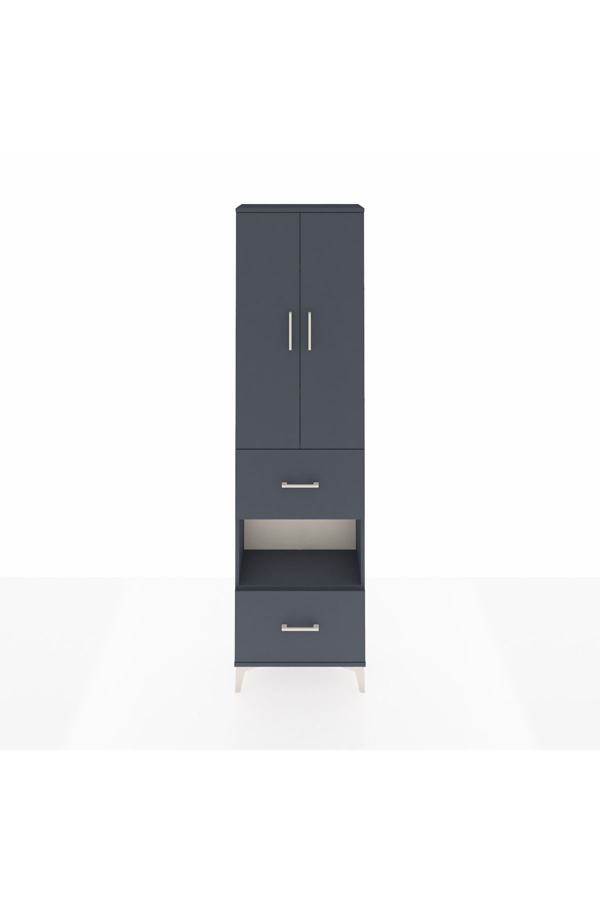 Arges Dolap 4 Raflı 2 Çekmeceli 2 Kapaklı 60x30x221 Antrasit-Antrasit