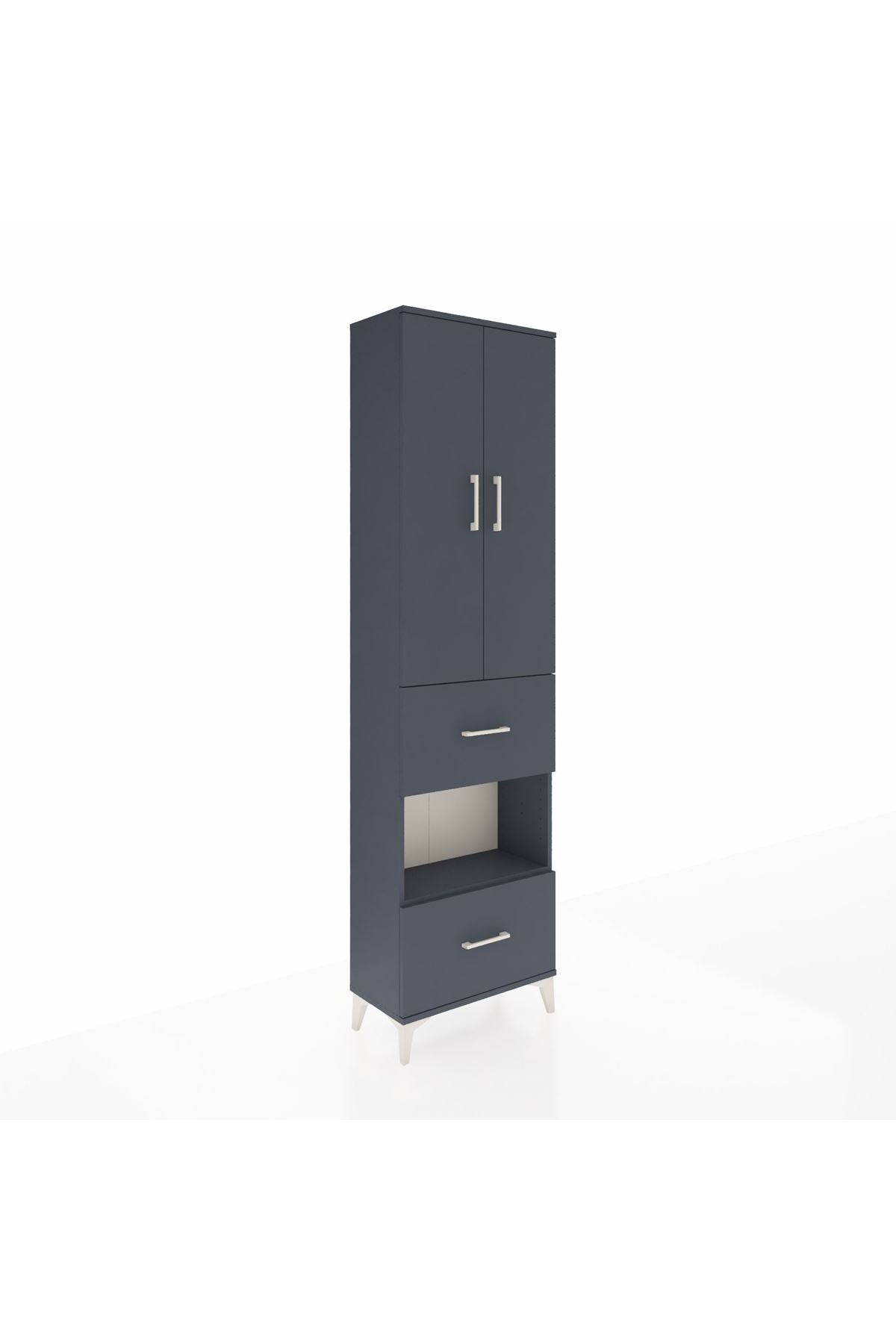 Arges Dolap 4 Raflı 2 Çekmeceli 2 Kapaklı 60x30x221 Antrasit-Antrasit