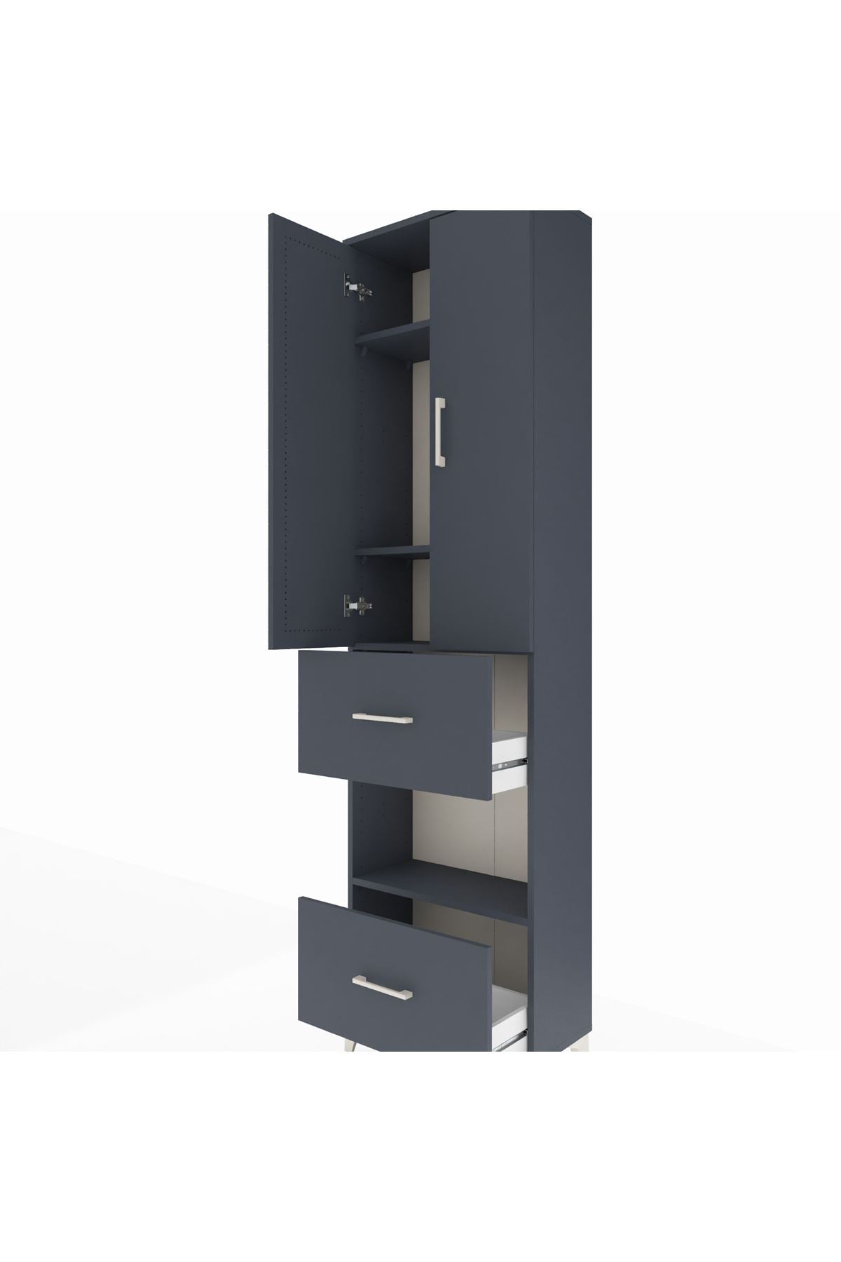 Arges Dolap 4 Raflı 2 Çekmeceli 2 Kapaklı 60x30x221 Antrasit-Antrasit