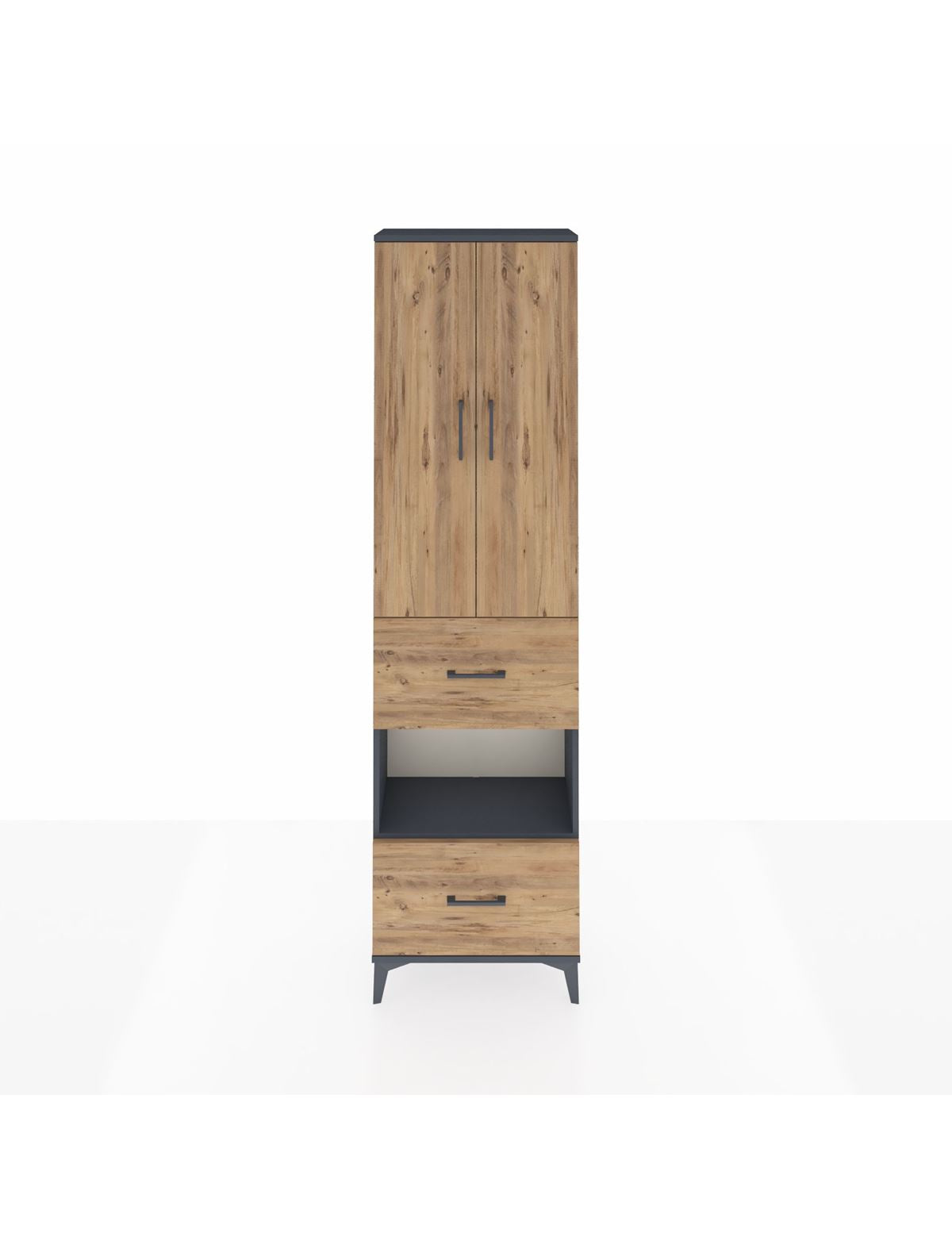 Arges Dolap 4 Raflı 2 Çekmeceli 2 Kapaklı 60x30x221 Antrasit-Çam