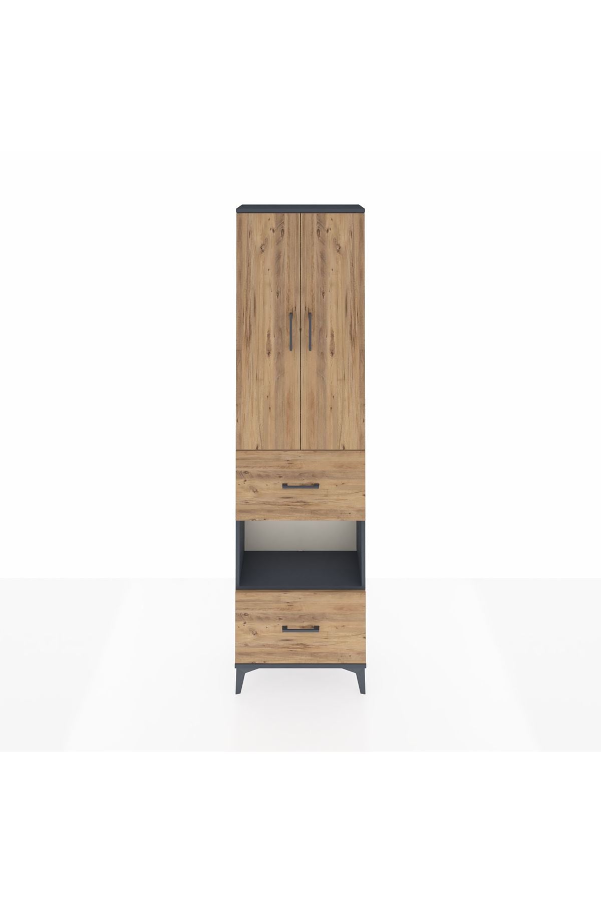 Arges Dolap 4 Raflı 2 Çekmeceli 2 Kapaklı 60x30x221 Antrasit-Çam