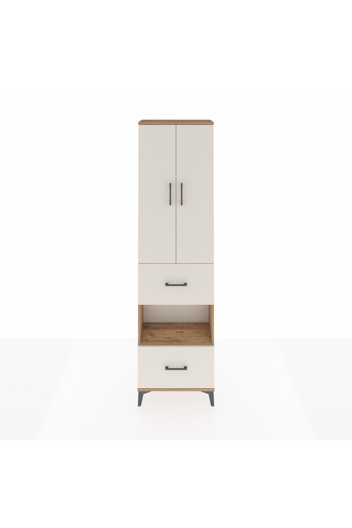 Arges Dolap 4 Raflı 2 Çekmeceli 2 Kapaklı 60x30x221 Çam-Aytaşı