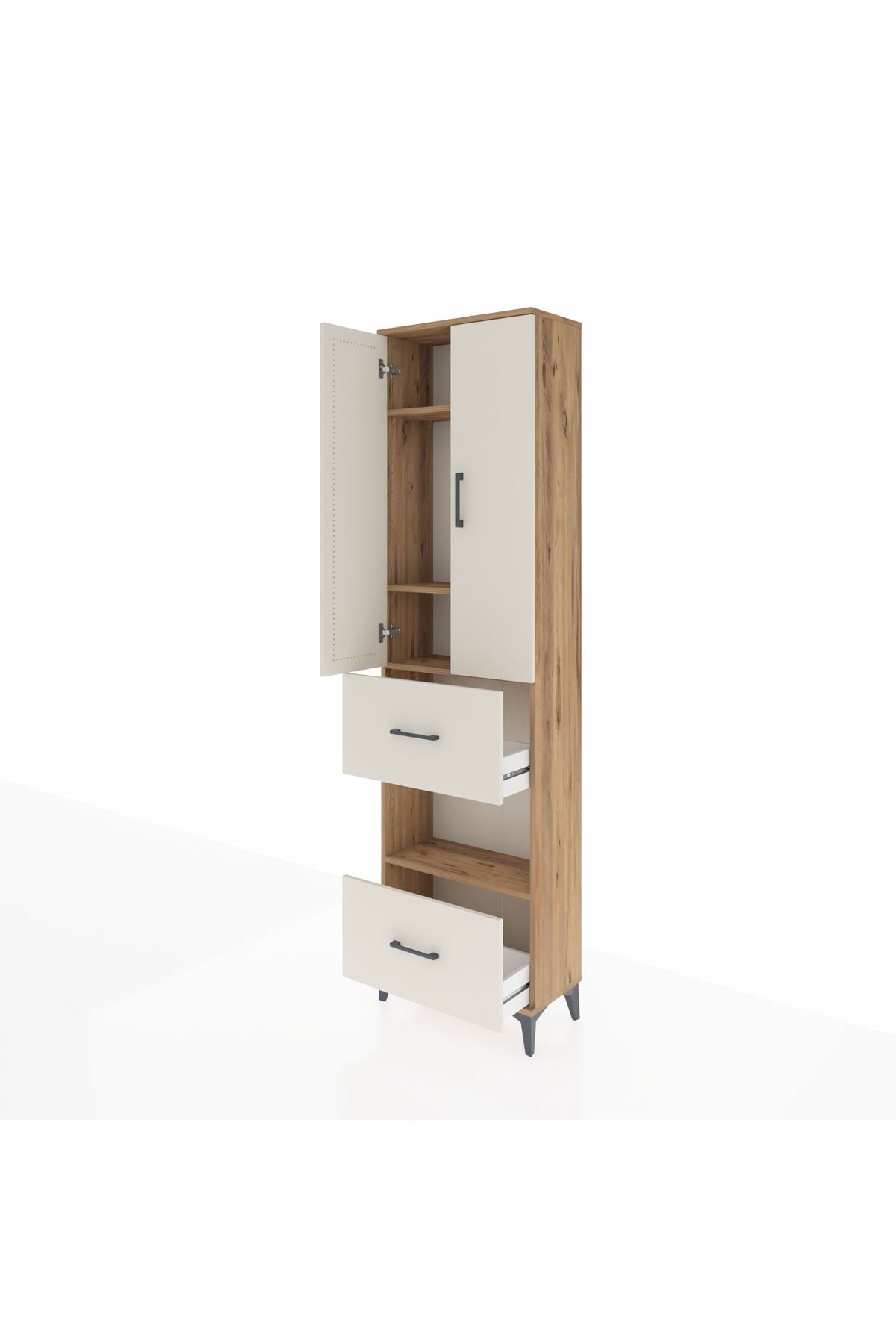 Arges Dolap 4 Raflı 2 Çekmeceli 2 Kapaklı 60x30x221 Çam-Aytaşı