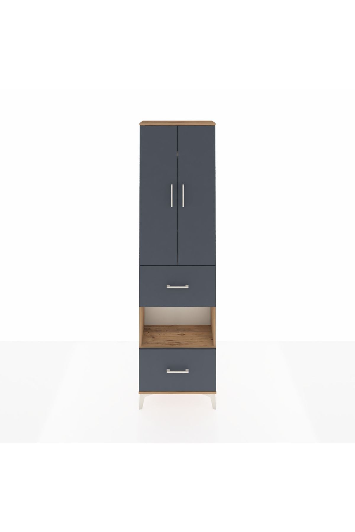 Arges Dolap 4 Raflı 2 Çekmeceli 2 Kapaklı 60x30x221 Çam-Antrasit