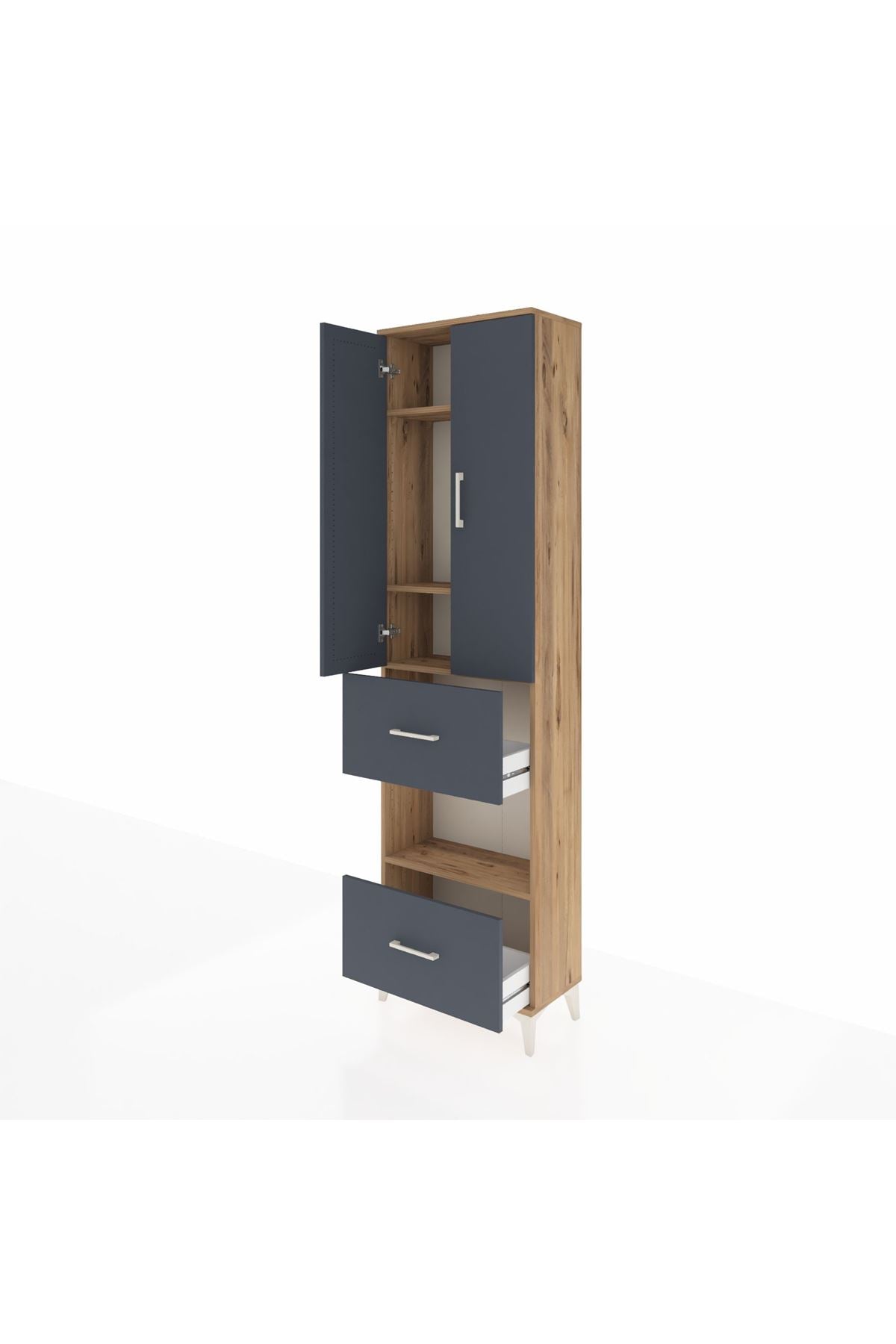 Arges Dolap 4 Raflı 2 Çekmeceli 2 Kapaklı 60x30x221 Çam-Antrasit