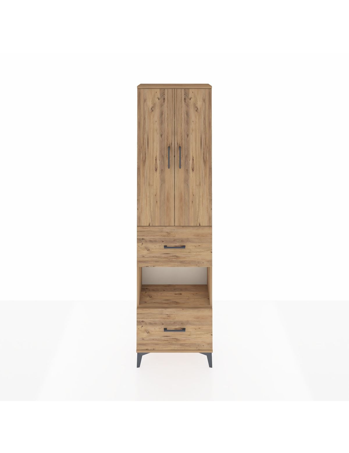 Arges Dolap 4 Raflı 2 Çekmeceli 2 Kapaklı 60x30x221 Çam-Çam