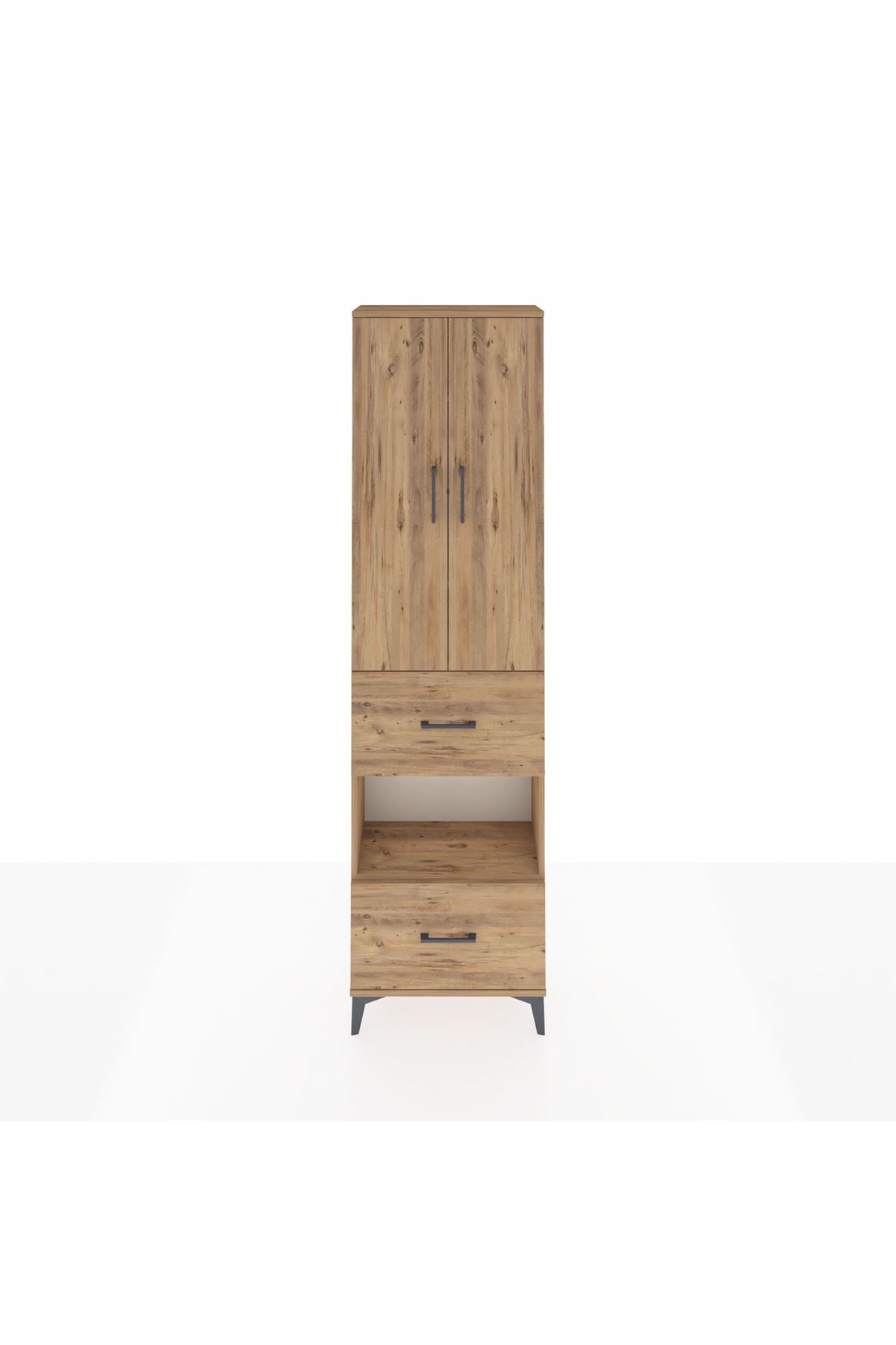 Arges Dolap 4 Raflı 2 Çekmeceli 2 Kapaklı 60x30x221 Çam-Çam