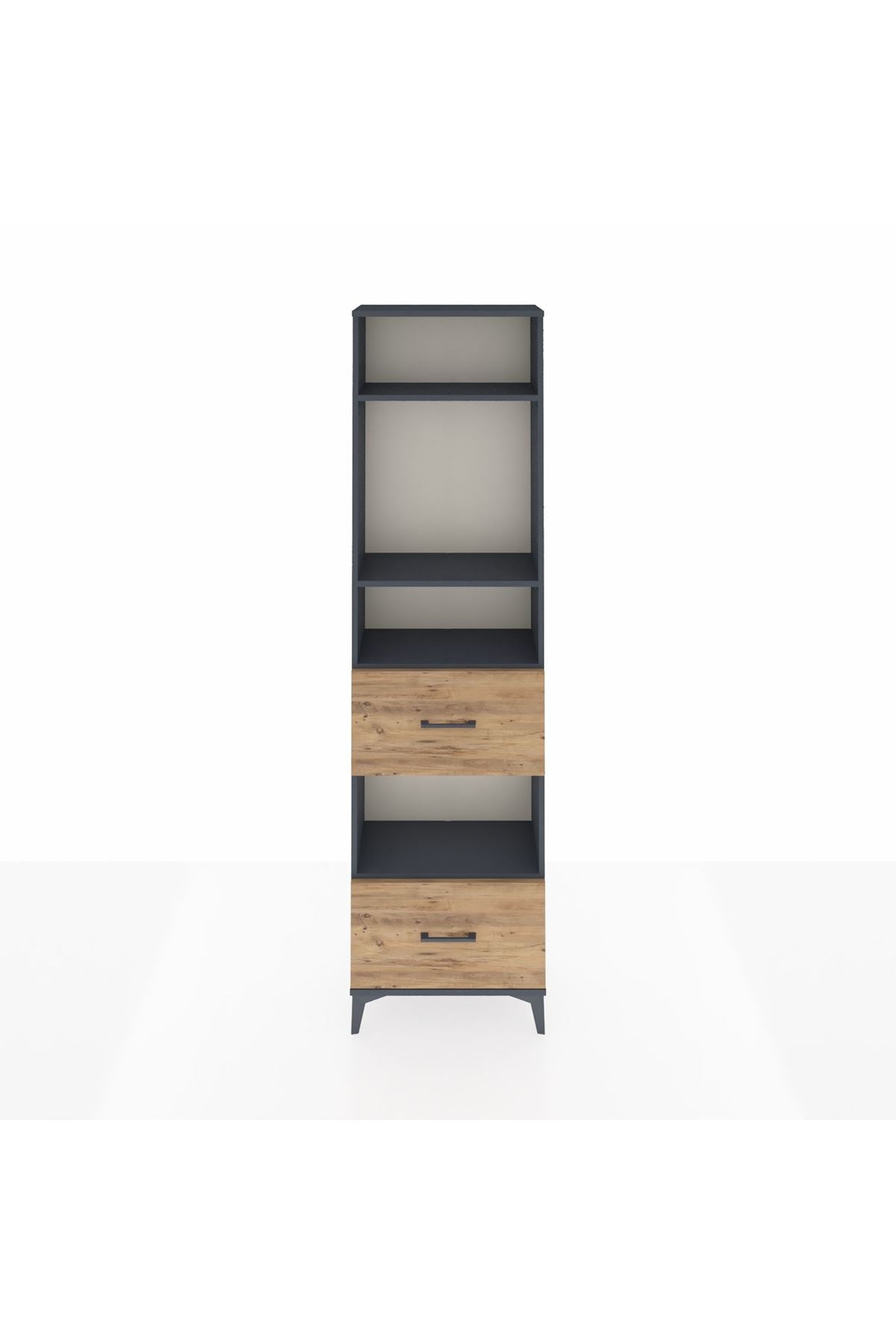 Arges Dolap 4 Raflı 2 Çekmeceli 60x30x221 Antrasit-Çam