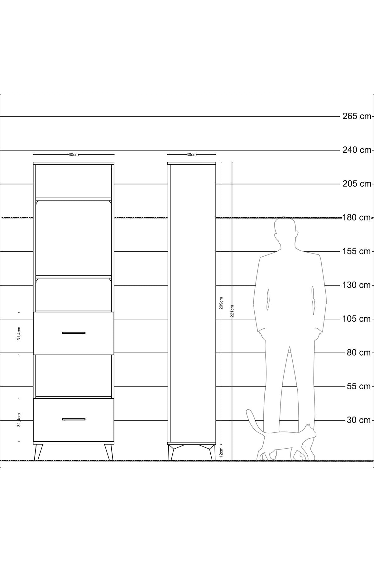 Arges Dolap 4 Raflı 2 Çekmeceli 60x30x221 Antrasit-Çam
