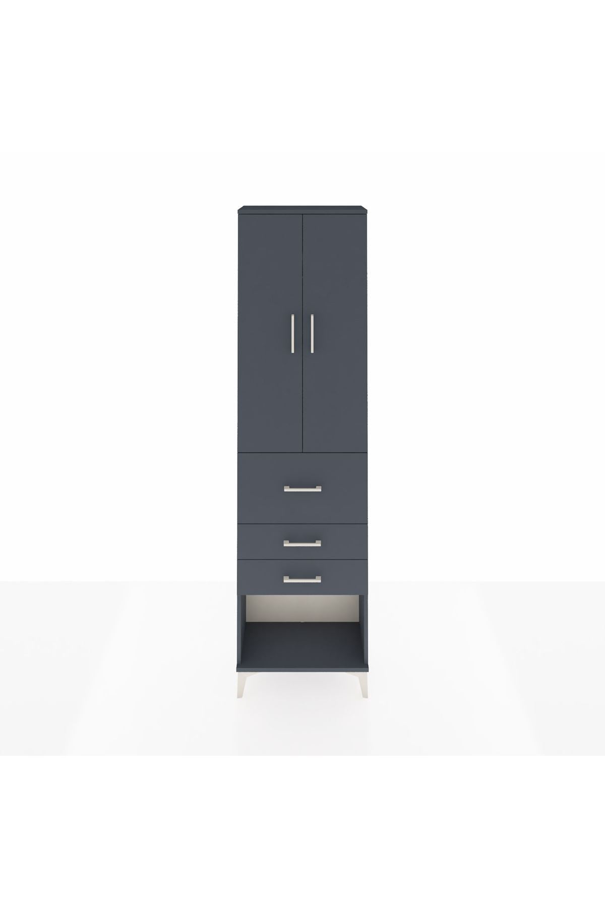 Arges Dolap 2 Raflı 3 Çekmeceli 2 Kapaklı 60x30x221 Antrasit-Antrasit