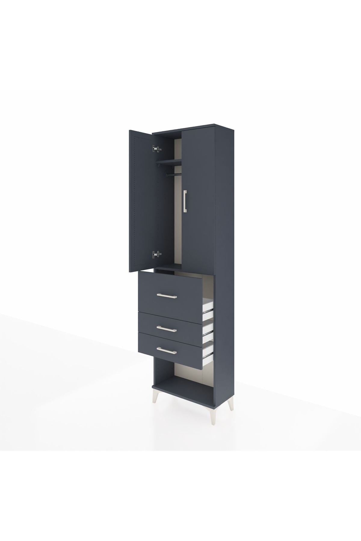 Arges Dolap 2 Raflı 3 Çekmeceli 2 Kapaklı 60x30x221 Antrasit-Antrasit