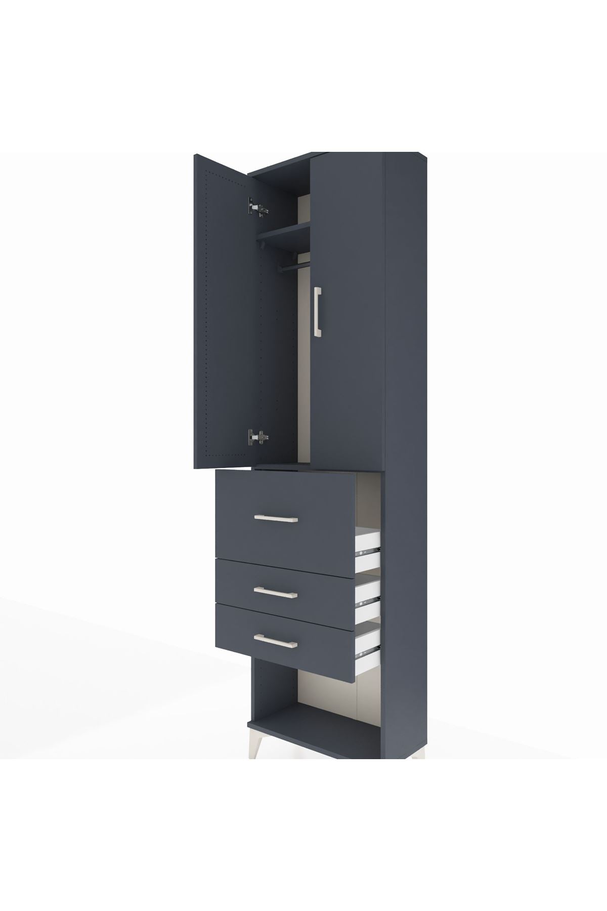 Arges Dolap 2 Raflı 3 Çekmeceli 2 Kapaklı 60x30x221 Antrasit-Antrasit