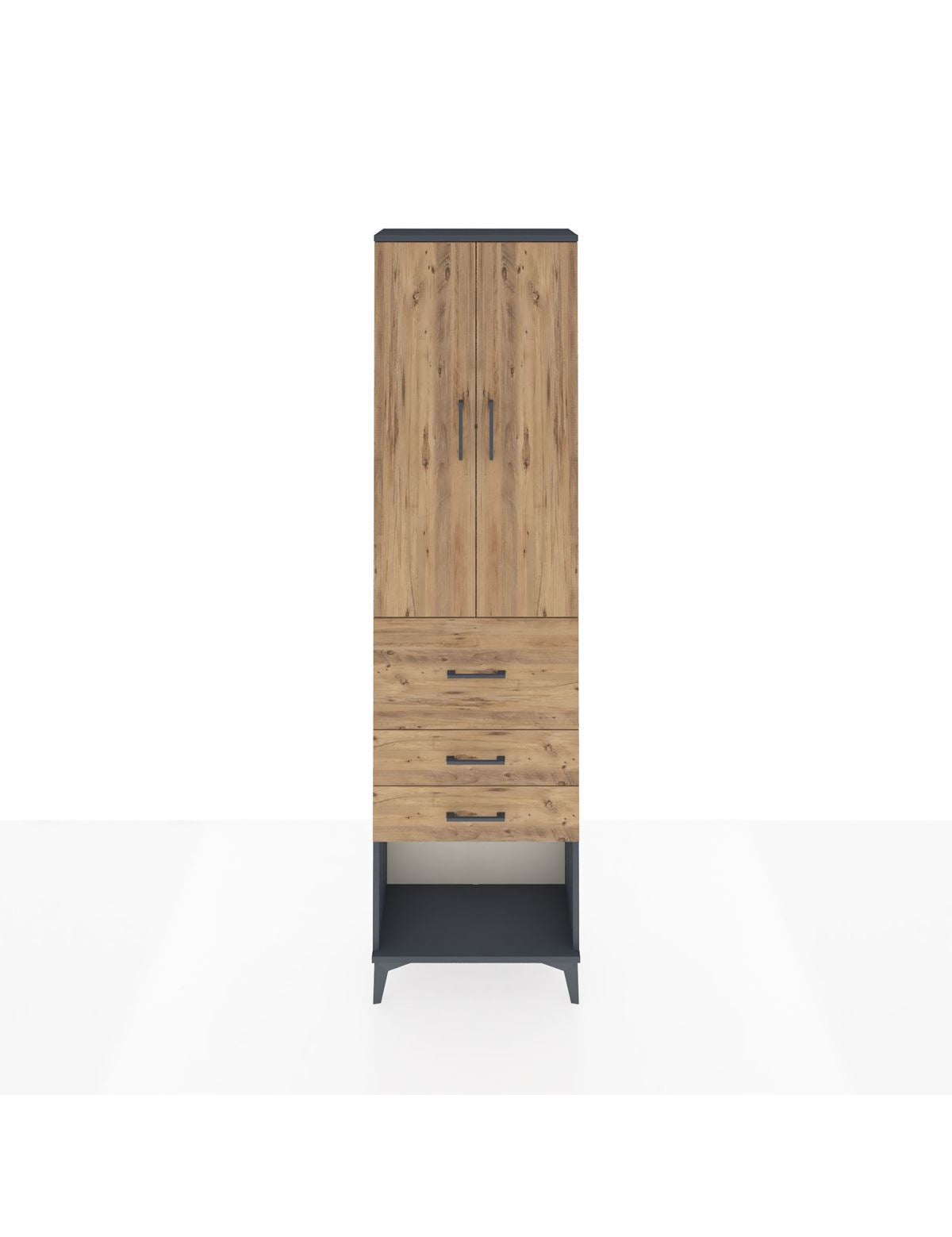 Arges Dolap 2 Raflı 3 Çekmeceli 2 Kapaklı 60x30x221 Antrasit-Çam