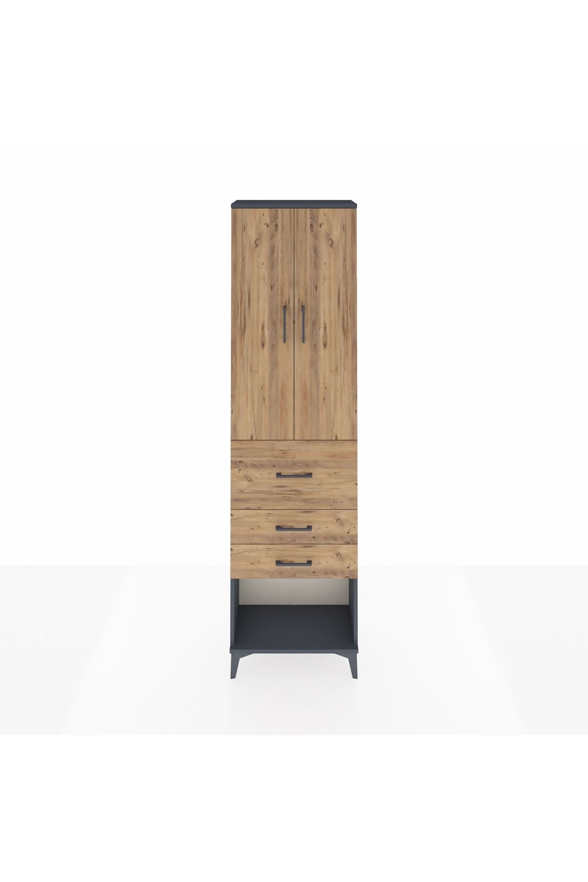 Arges Dolap 2 Raflı 3 Çekmeceli 2 Kapaklı 60x30x221 Antrasit-Çam