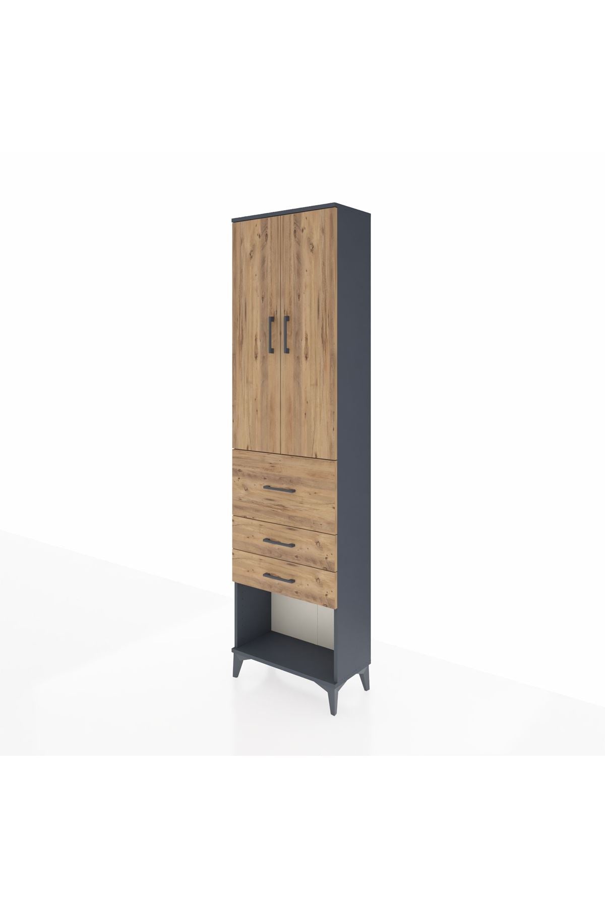 Arges Dolap 2 Raflı 3 Çekmeceli 2 Kapaklı 60x30x221 Antrasit-Çam