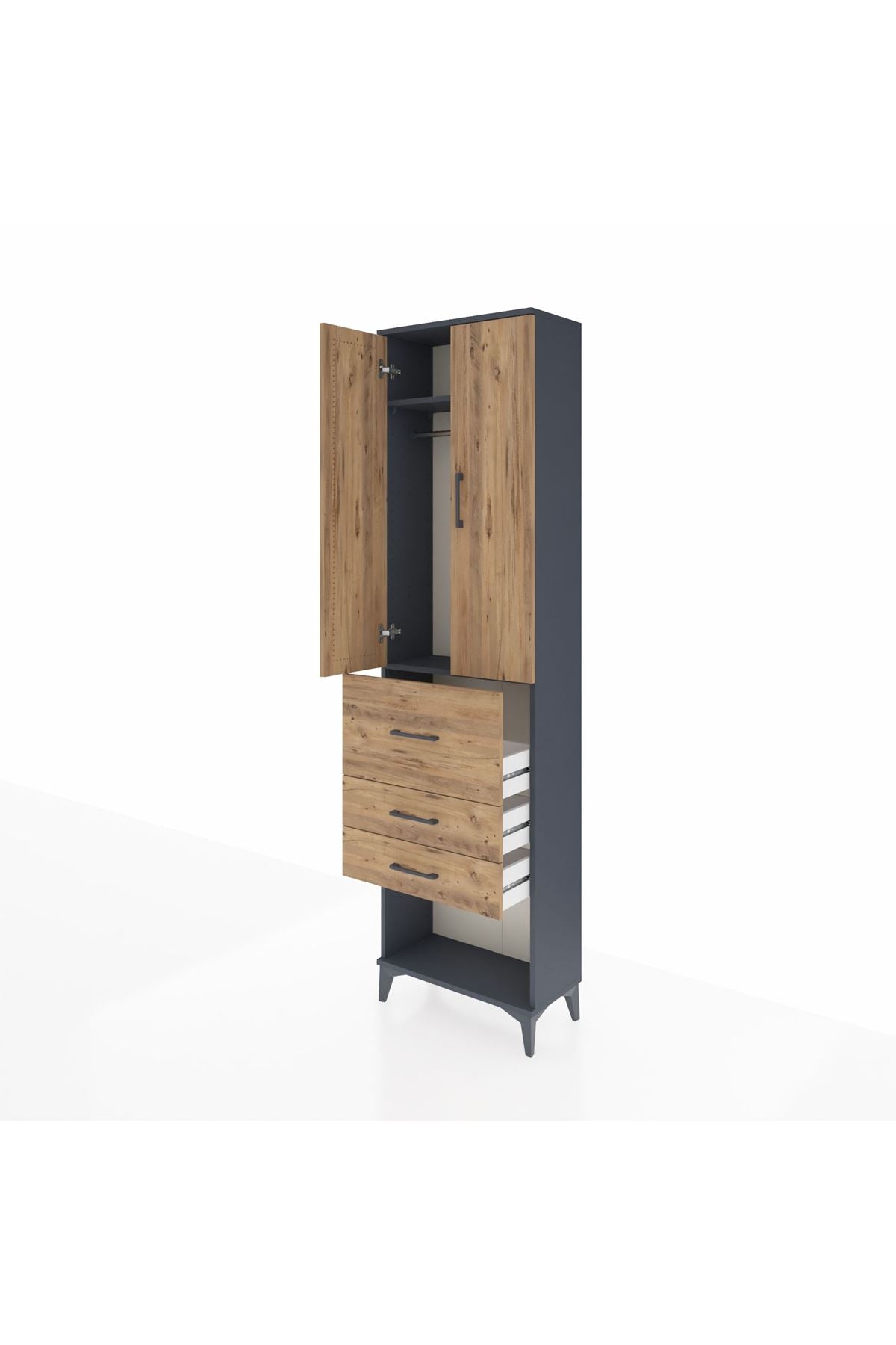 Arges Dolap 2 Raflı 3 Çekmeceli 2 Kapaklı 60x30x221 Antrasit-Çam