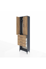 Arges Dolap 2 Raflı 3 Çekmeceli 2 Kapaklı 60x30x221 Antrasit-Çam