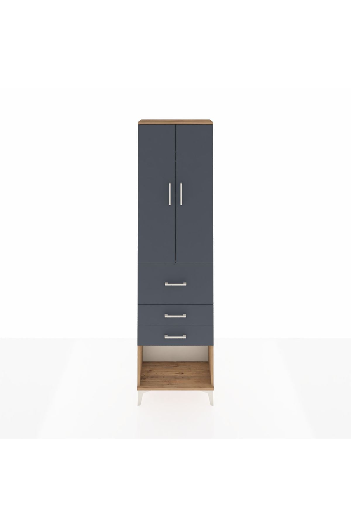 Arges Dolap 2 Raflı 3 Çekmeceli 2 Kapaklı 60x30x221 Çam-Antrasit