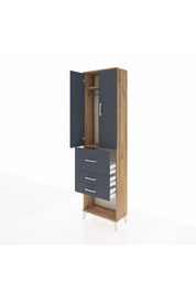 Arges Dolap 2 Raflı 3 Çekmeceli 2 Kapaklı 60x30x221 Çam-Antrasit