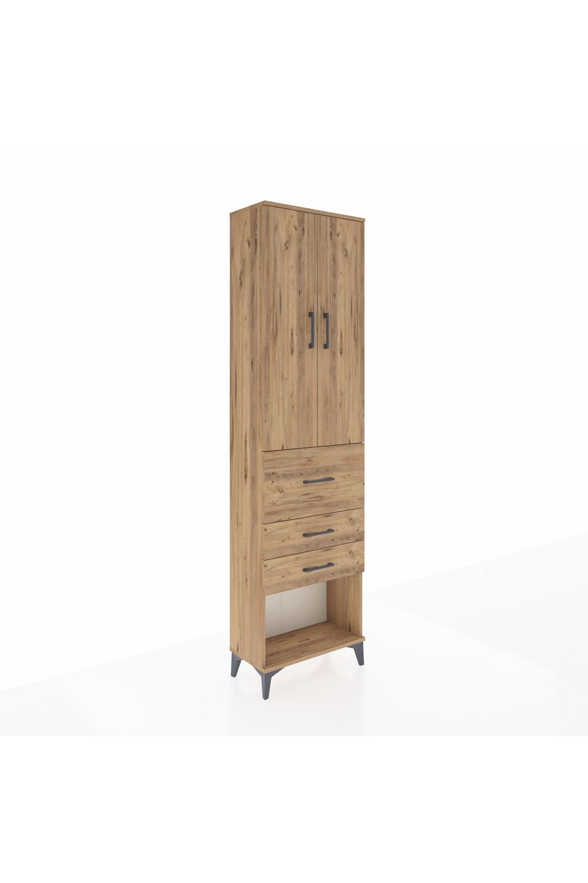 Arges Dolap 2 Raflı 3 Çekmeceli 2 Kapaklı 60x30x221 Çam-Çam