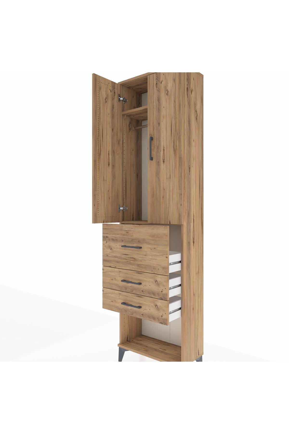 Arges Dolap 2 Raflı 3 Çekmeceli 2 Kapaklı 60x30x221 Çam-Çam