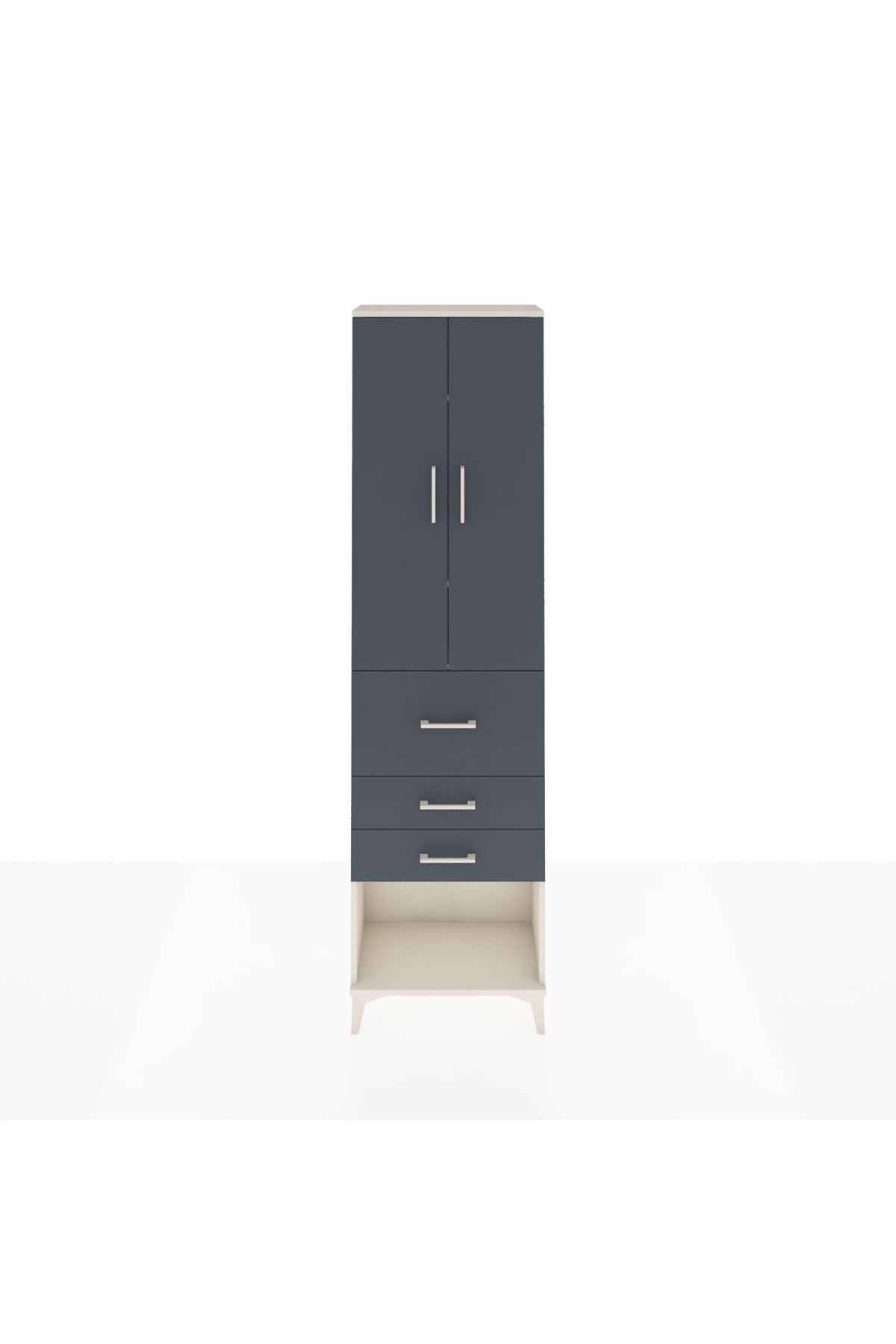 Arges Dolap 3 Raflı 3 Çekmeceli 2 Kapaklı 60x30x221 Aytaşı-Antrasit