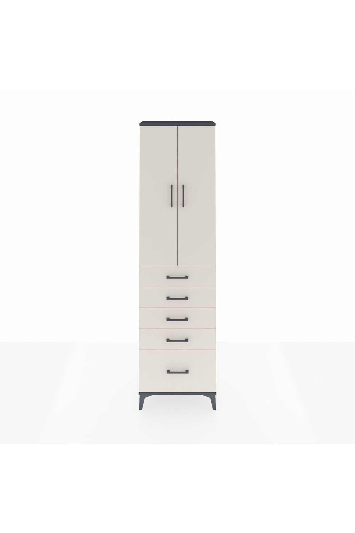 Arges Dolap 2 Raflı 5 Çekmeceli Tek Askılı 60x30x221 Antrasit-Aytaşı