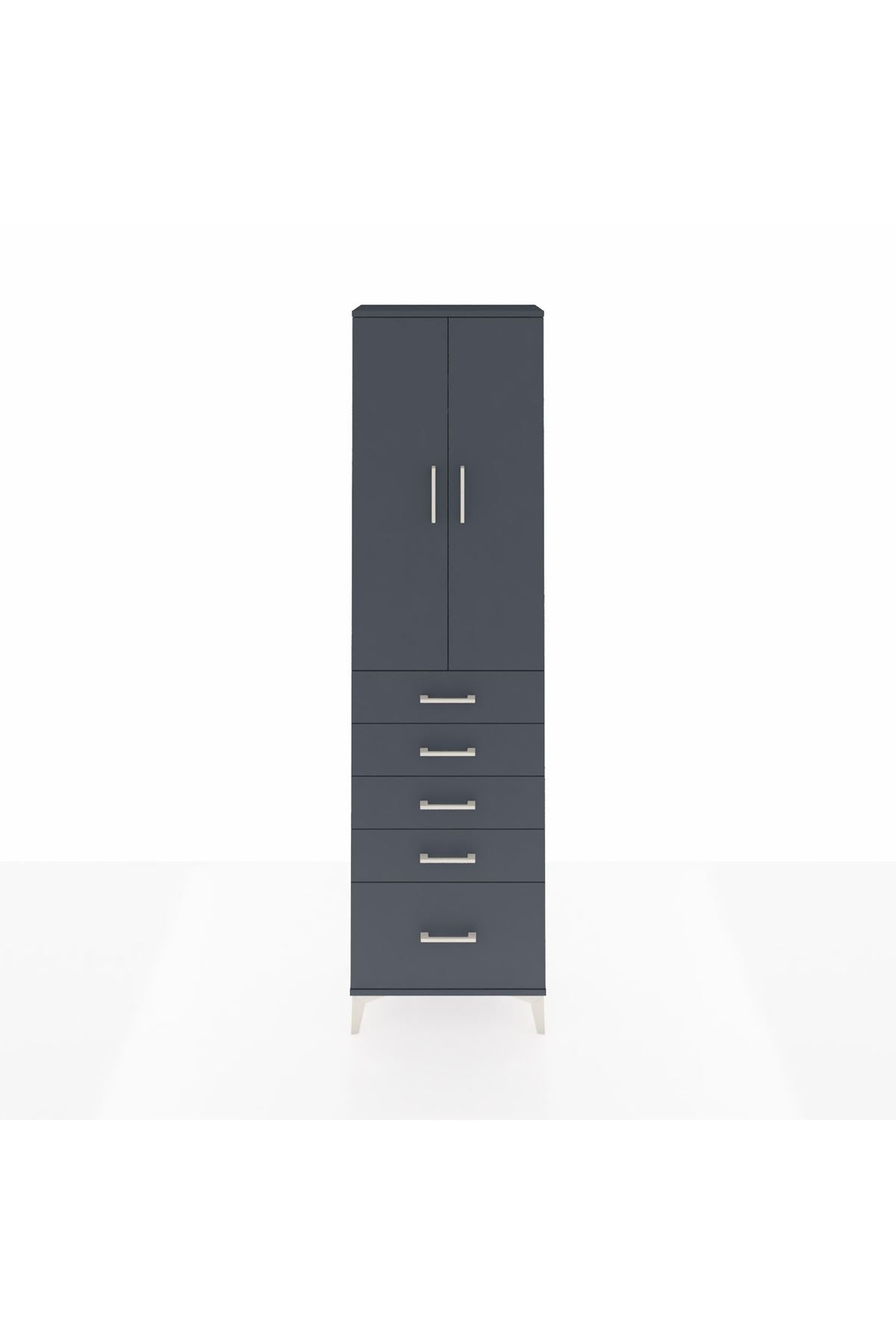 Arges Dolap 2 Raflı 5 Çekmeceli Tek Askılı 60x30x221 Antrasit-Antrasit