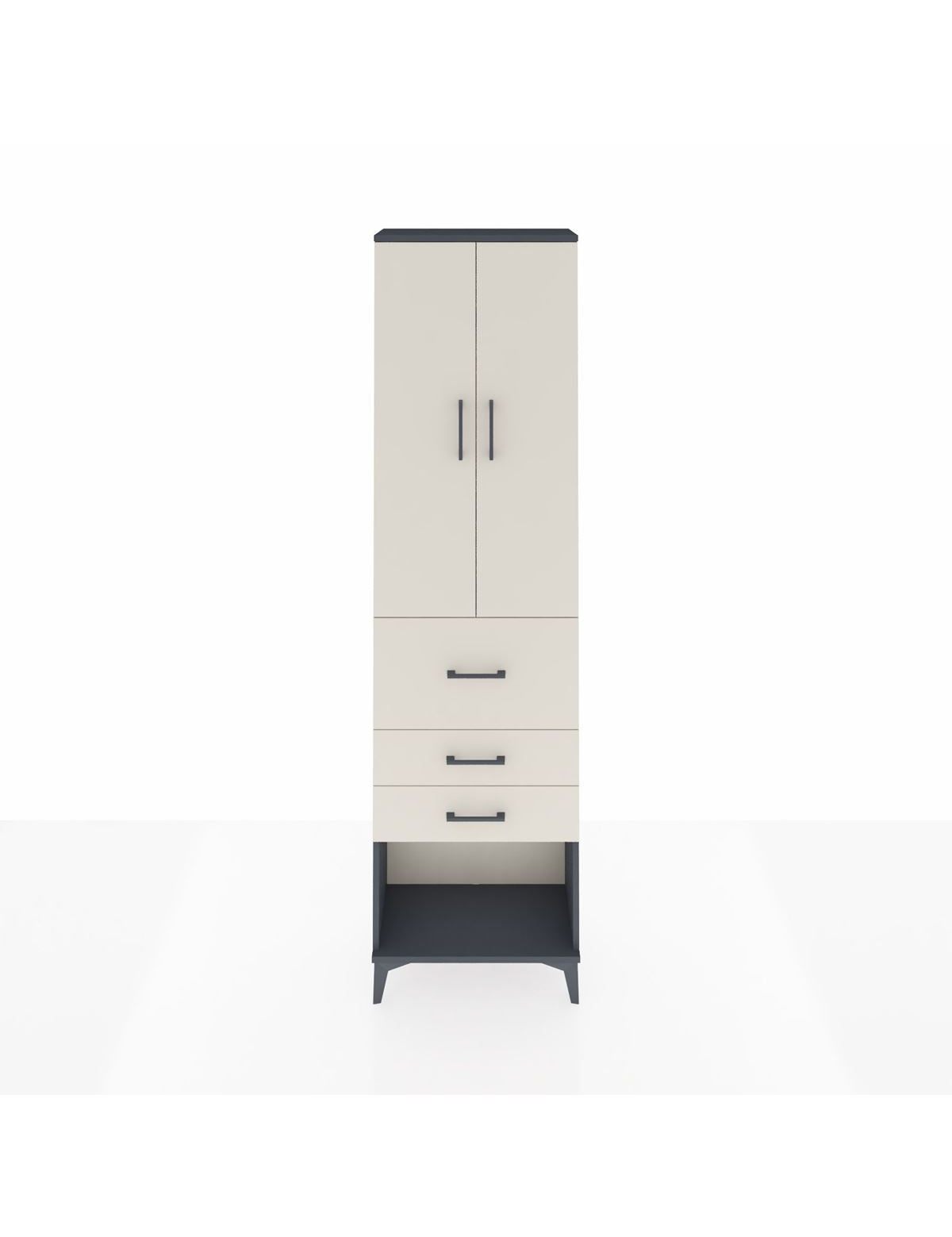 Arges Dolap 3 Raflı 3 Çekmeceli 2 Kapaklı 60x30x221 Antrasit-Aytaşı